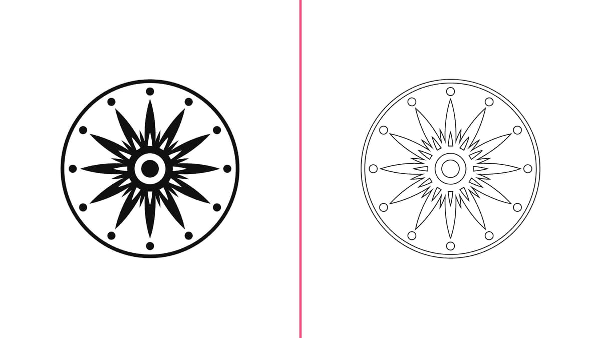 A JPG logo on the left and the same design as JPG to DXF closed vector outlines on the right