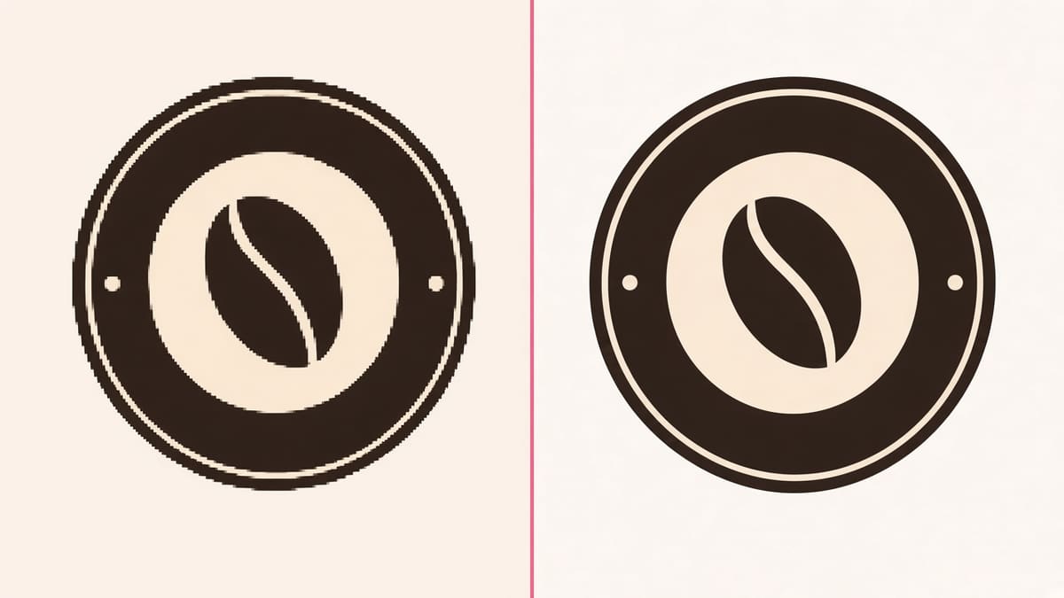 左边是压缩过的 JPG Logo,右边是同一图案 jpg转svg 后的矢量效果