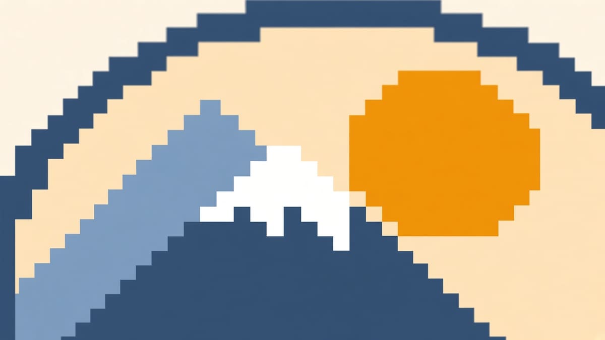 A raster PNG badge at pixel level before tracing, showing the square edges the tracer removes