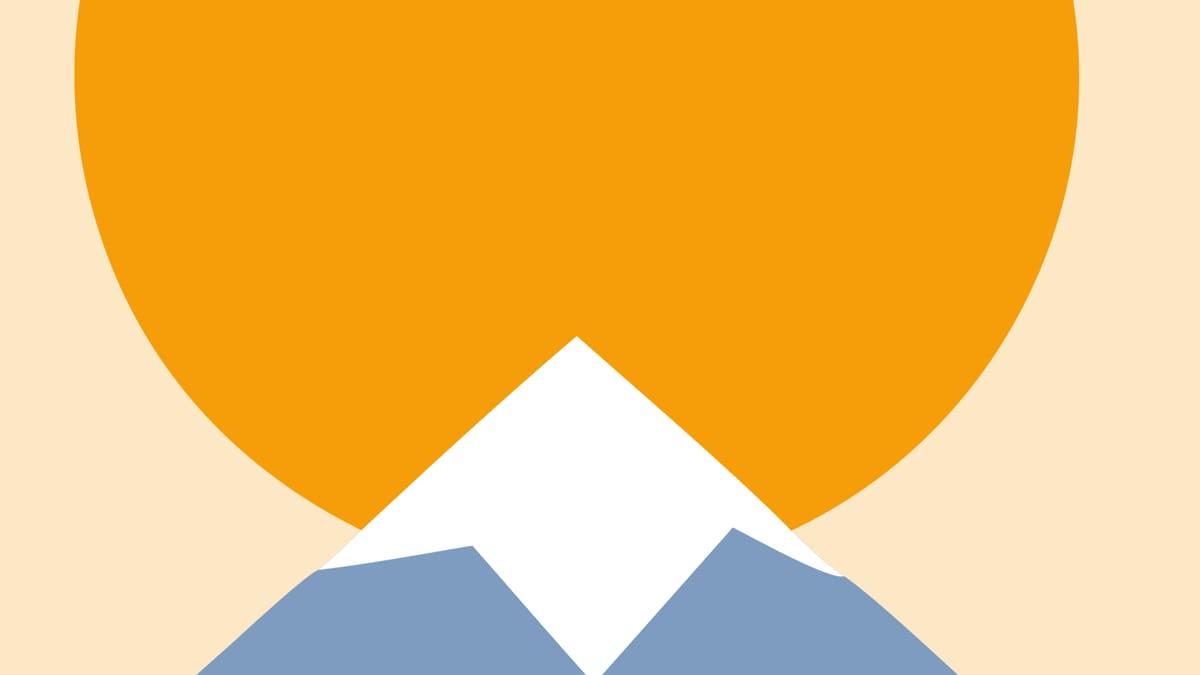 The downloaded EPS rendered by Ghostscript at eight times the size, with smooth edges on the sun and mountains
