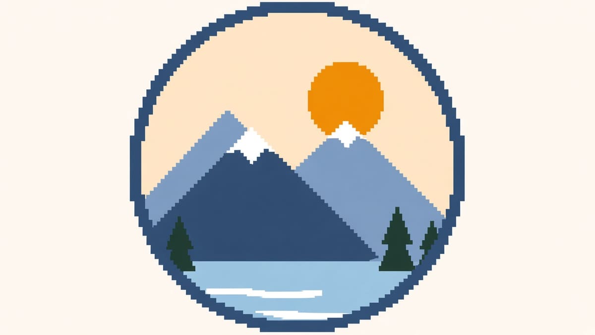 The PNG badge zoomed in before tracing, showing square pixels along the mountain edge