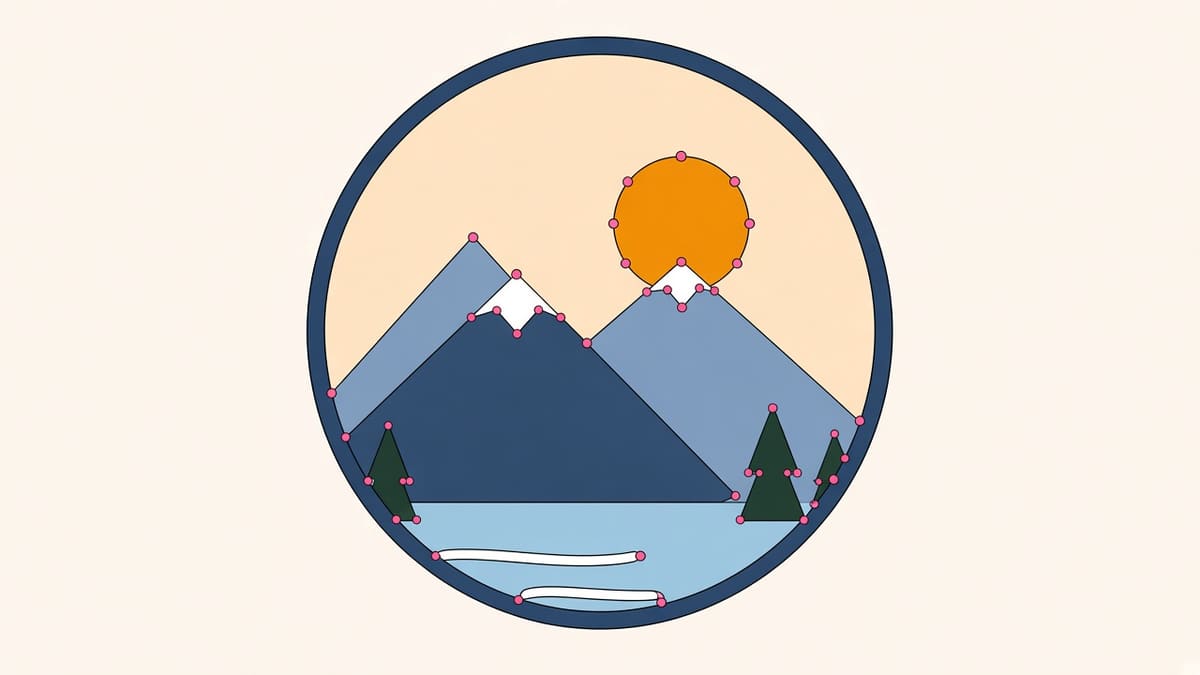 The same mountain edge as SVG vector paths with outlines and pink anchor points