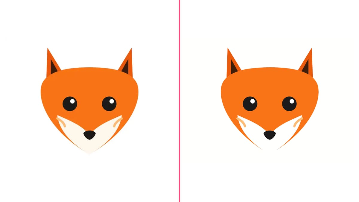 A compressed WebP fox mascot on the left and the same design rendered from the WebP to SVG vector file on the right