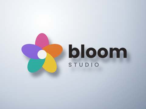 Bloom Studio logo with a drop shadow on a gray gradient